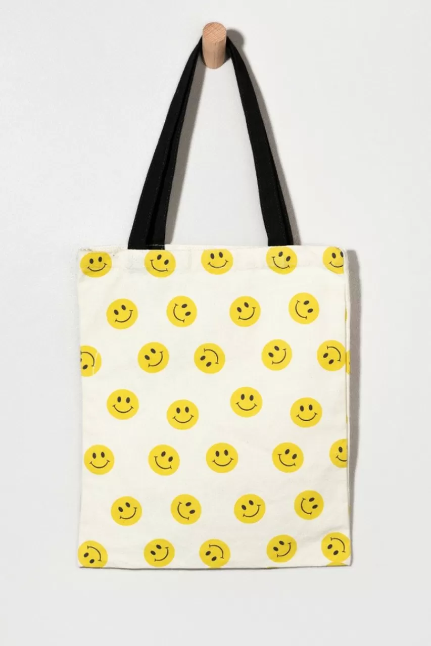 Francesca's Flora Smiley Face Printed Canvas Tote