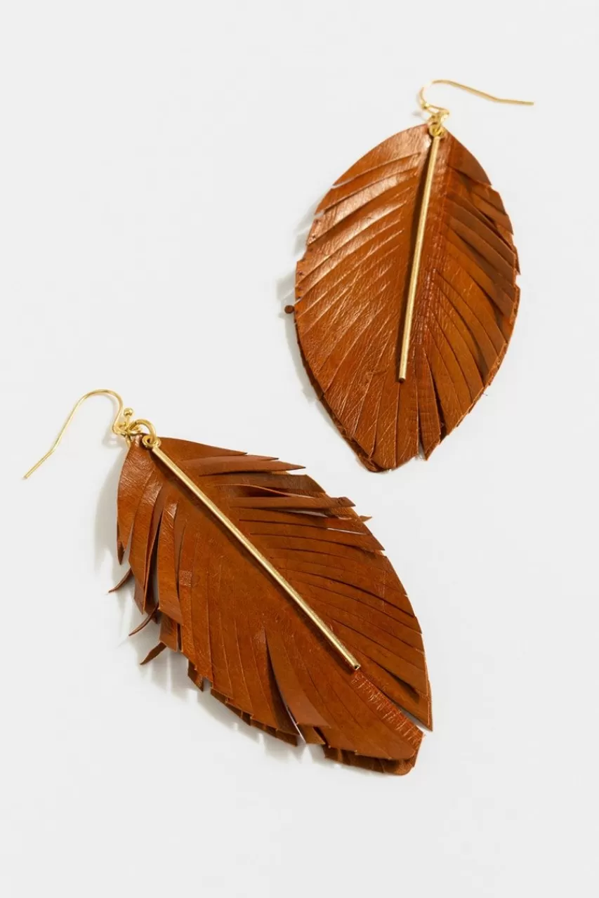 Francesca's Gia Leather Leaf Drop Earrings