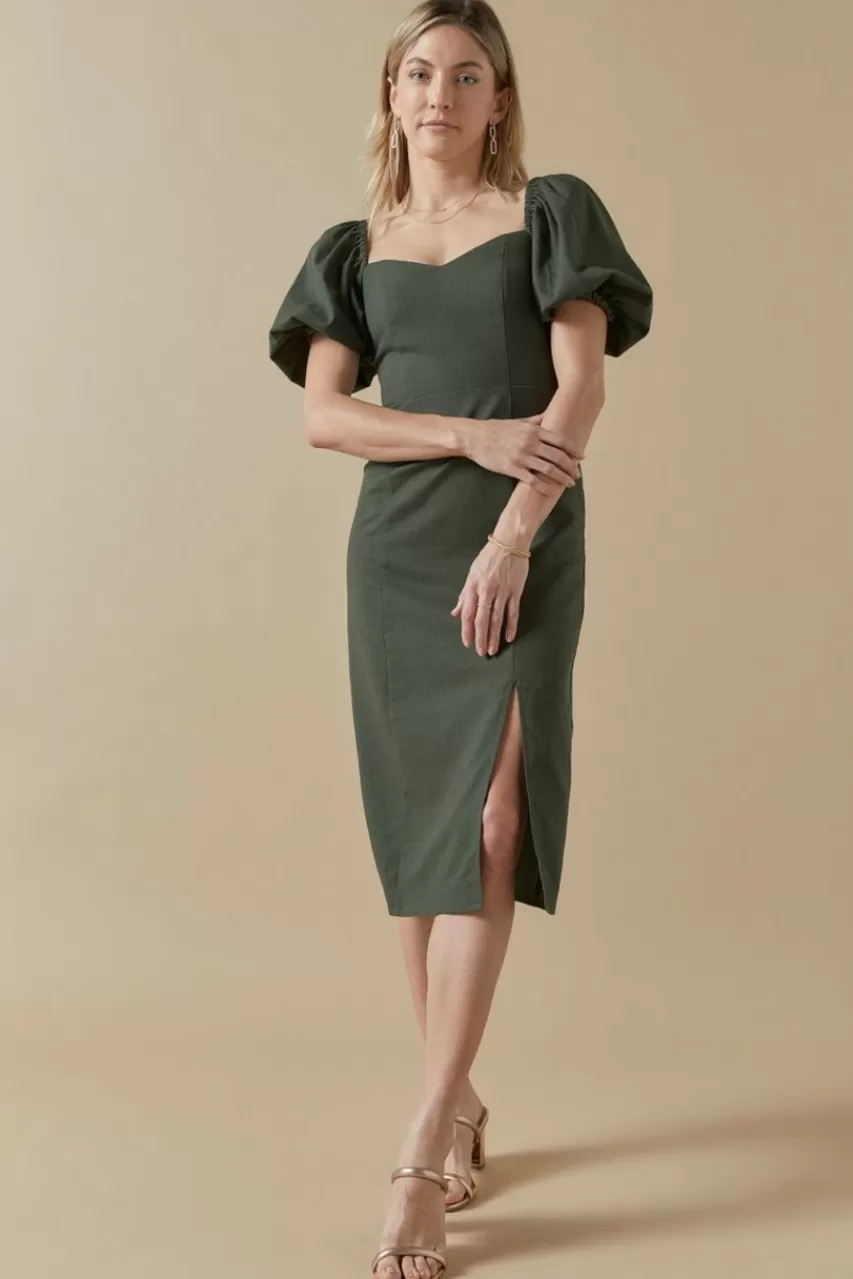 Francesca's Hallie Puff Sleeve Midi Dress