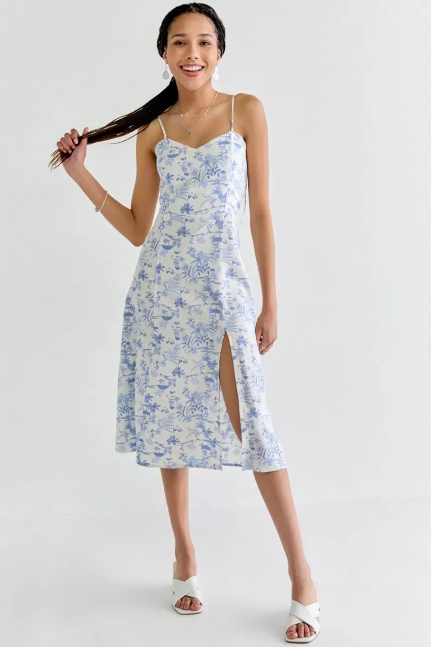 Francesca's Helen Sweetheart Neck Floral Midi Dress