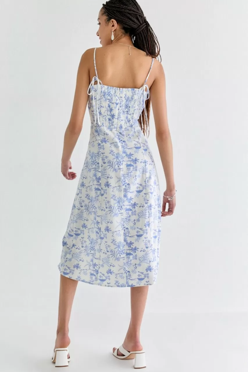 Francesca's Helen Sweetheart Neck Floral Midi Dress