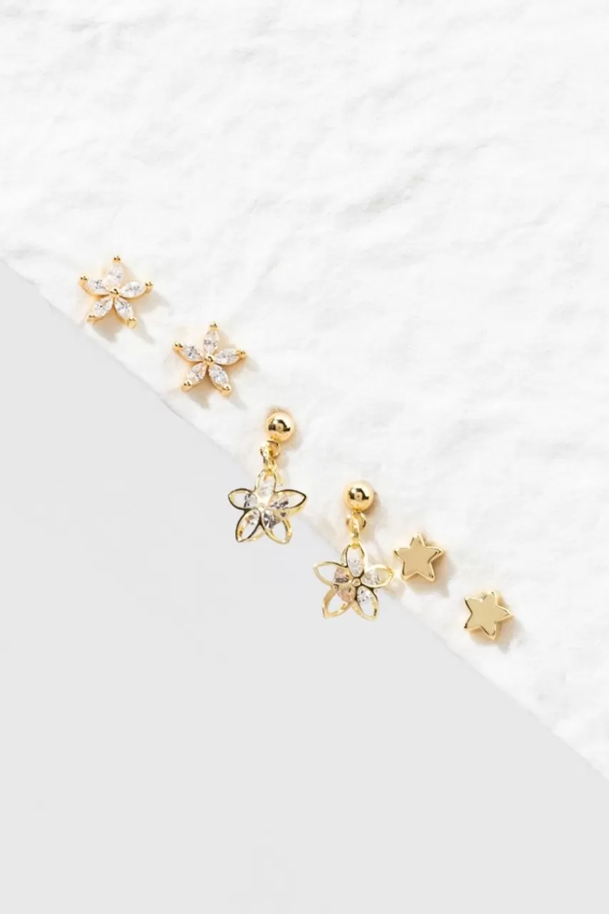 Francesca's Holly Stars And Flowers Earring Set