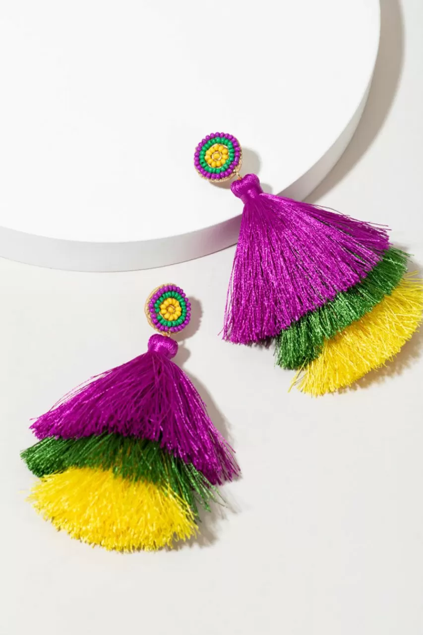 Francesca's Isabella Mardi Gras Tassel Chandelier Earrings