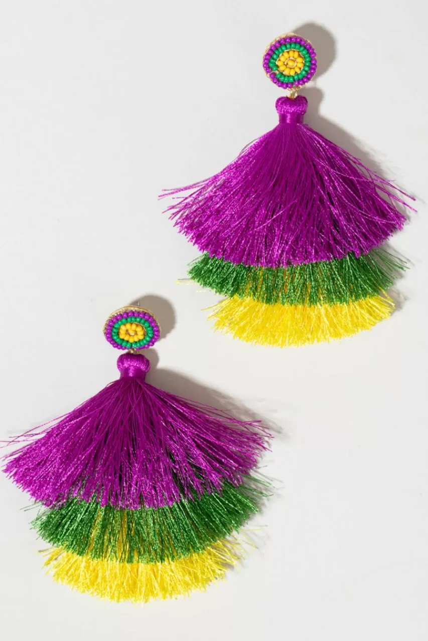 Francesca's Isabella Mardi Gras Tassel Chandelier Earrings