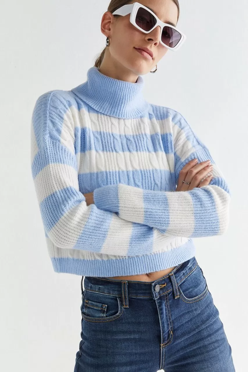 Francesca's Janae Striped Turtleneck Pullover