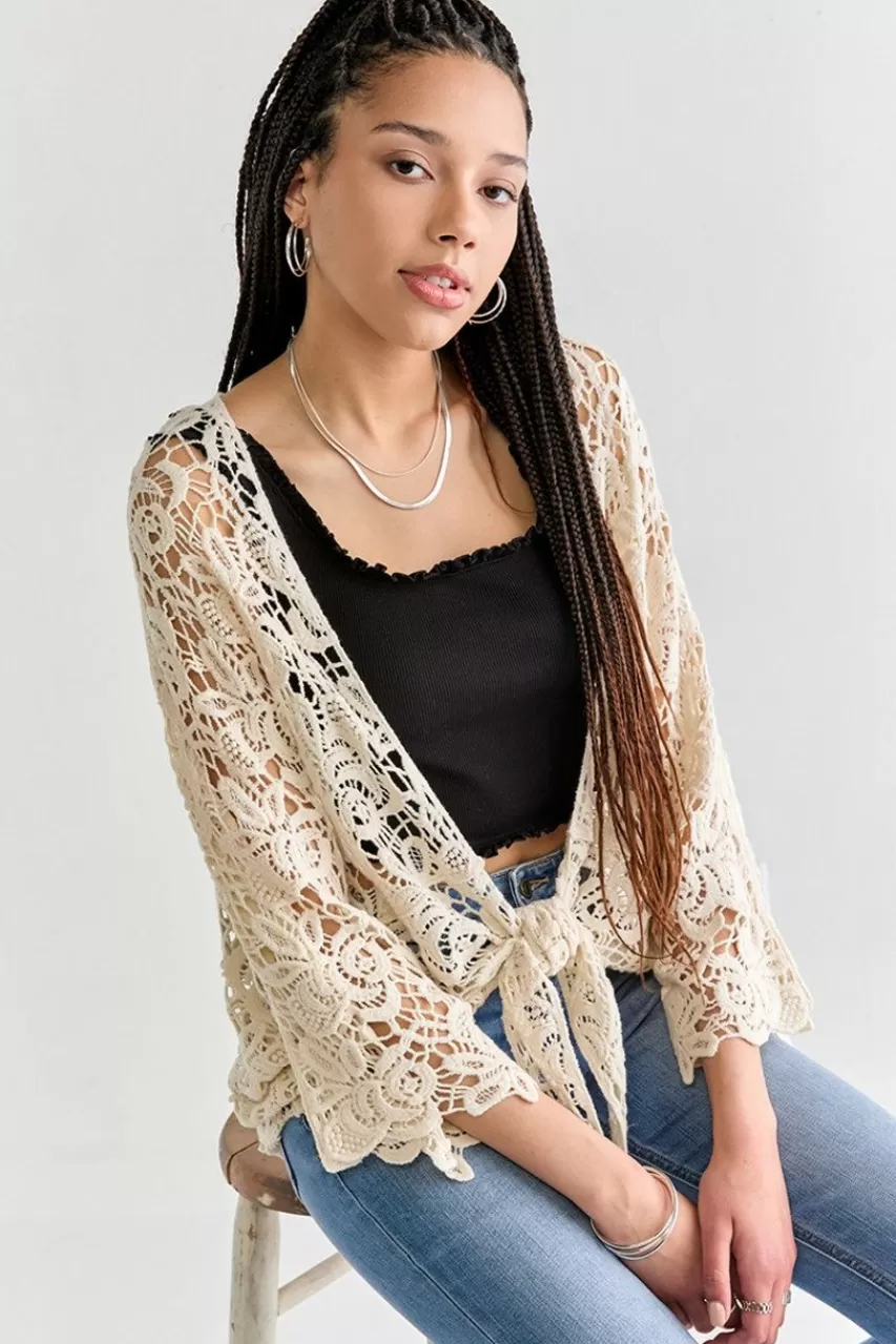 Francesca's Jessamine Tie Front Crochet Kimono