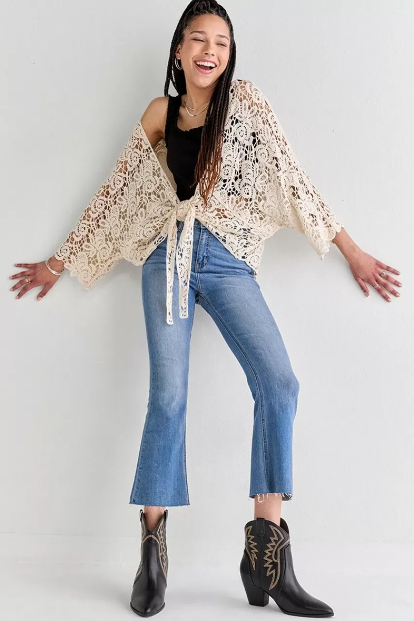 Francesca's Jessamine Tie Front Crochet Kimono