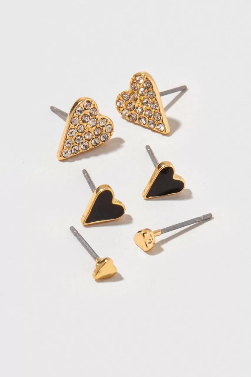 Francesca's Joana Gold And Heart Earring Set