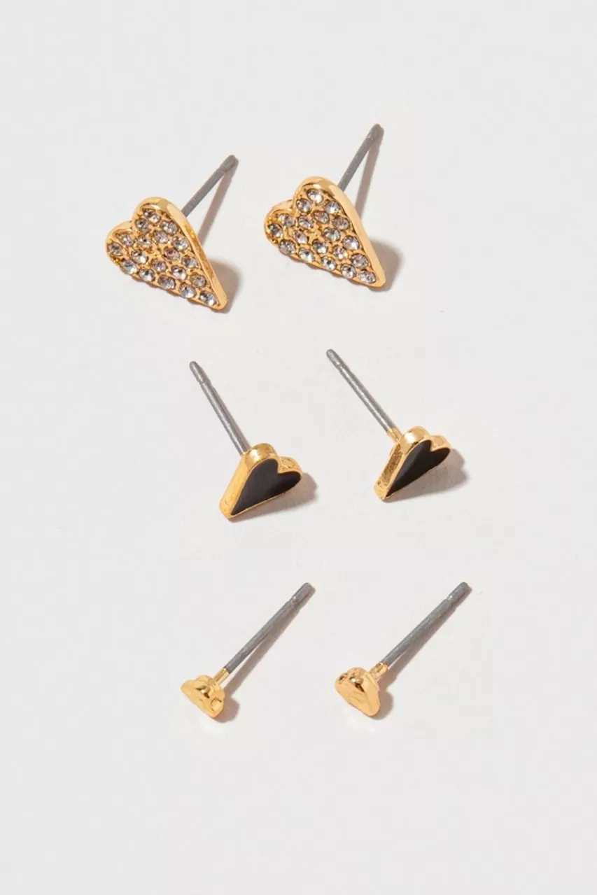 Francesca's Joana Gold And Heart Earring Set