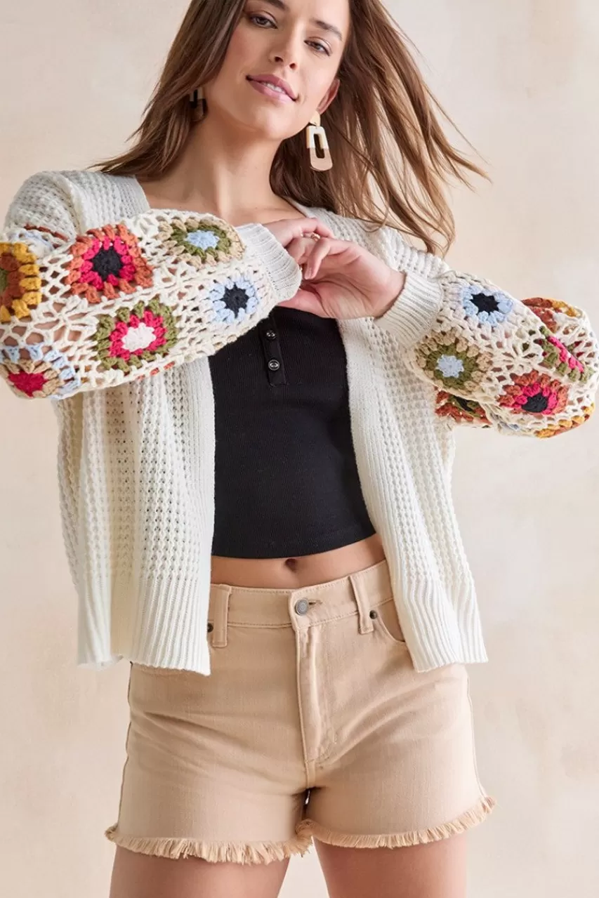 Francesca's Joella Crochet Sleeve Open Cardigan