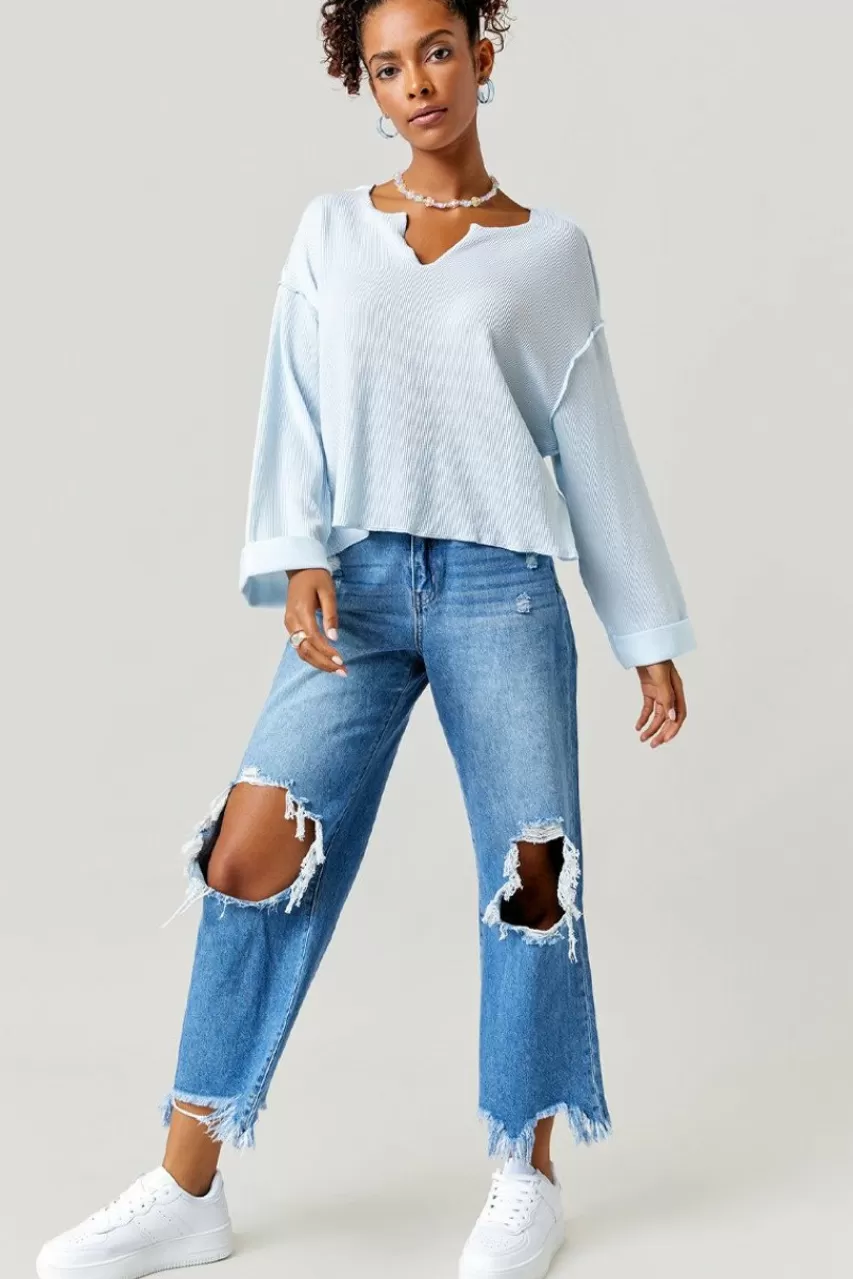 Francesca's Kara Long Sleeve Ribbed Knit Top