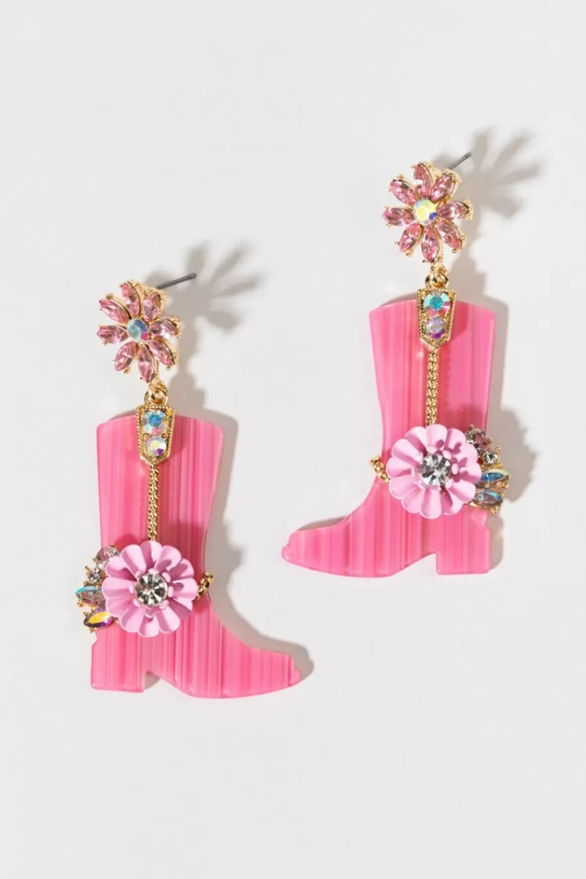 Francesca's Kirsten Resin Flower Cowboy Boot Drop Earrings