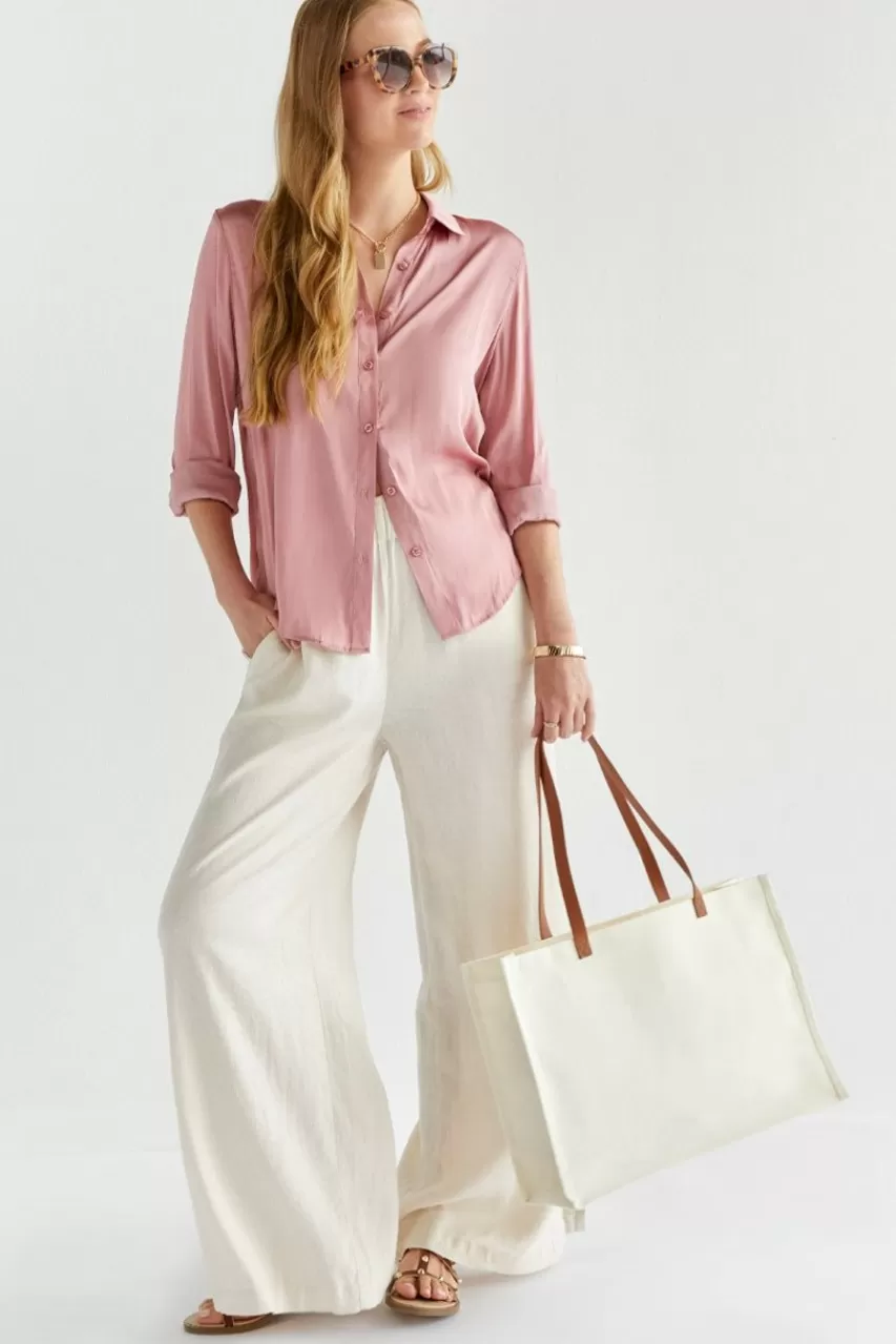 Francesca's Kloie Satin Button Down Blouse