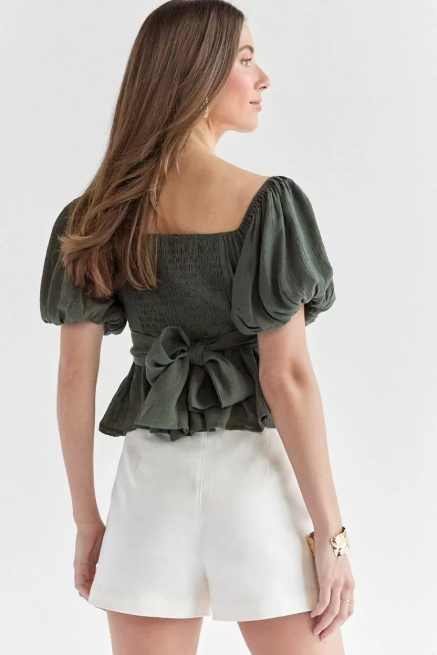 Francesca's Laura Puff Sleeve Tie Back Blouse