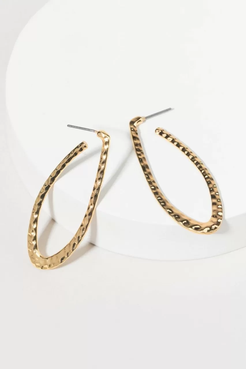 Francesca's Layla Flat Hammered Long Hoop Earrings