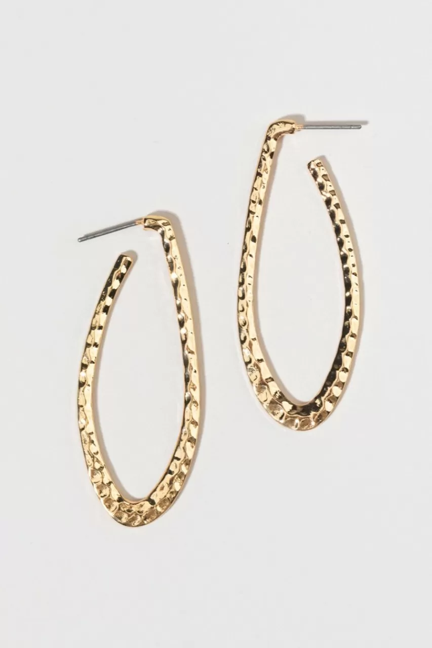 Francesca's Layla Flat Hammered Long Hoop Earrings