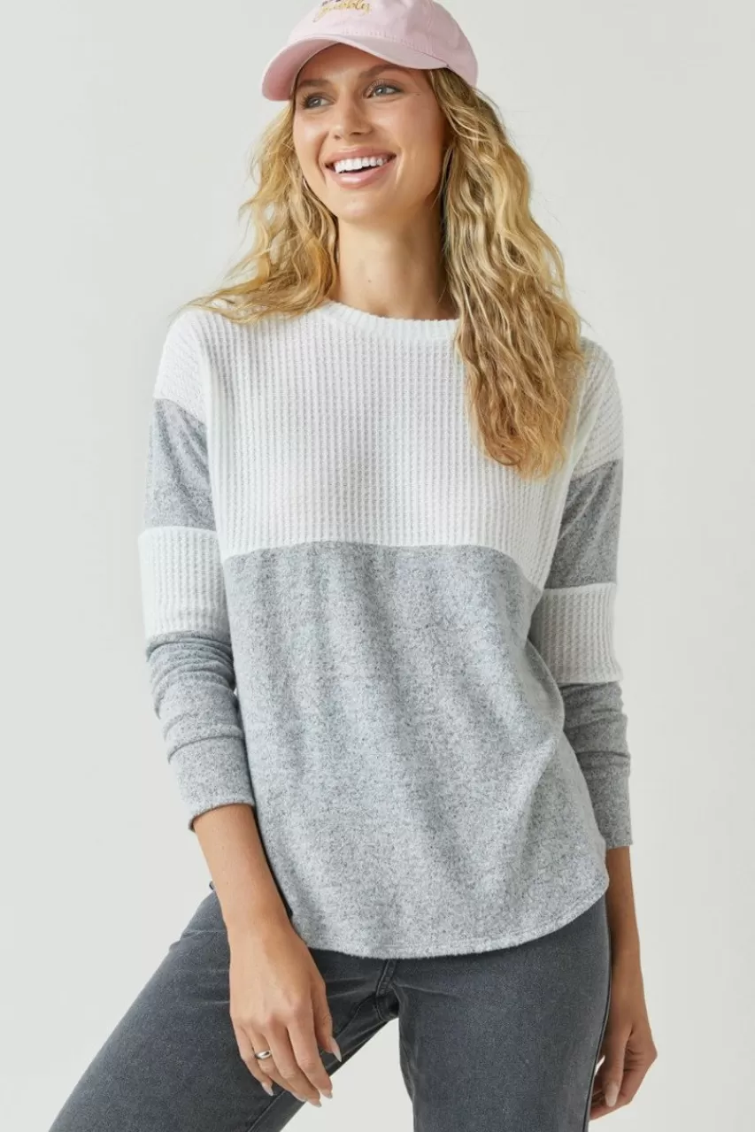 Francesca's Lenny Waffle Knit Long Sleeve Top