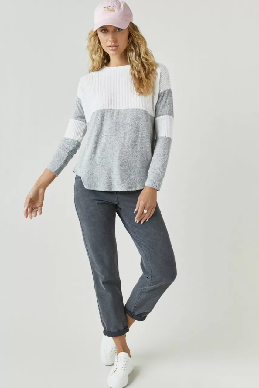 Francesca's Lenny Waffle Knit Long Sleeve Top