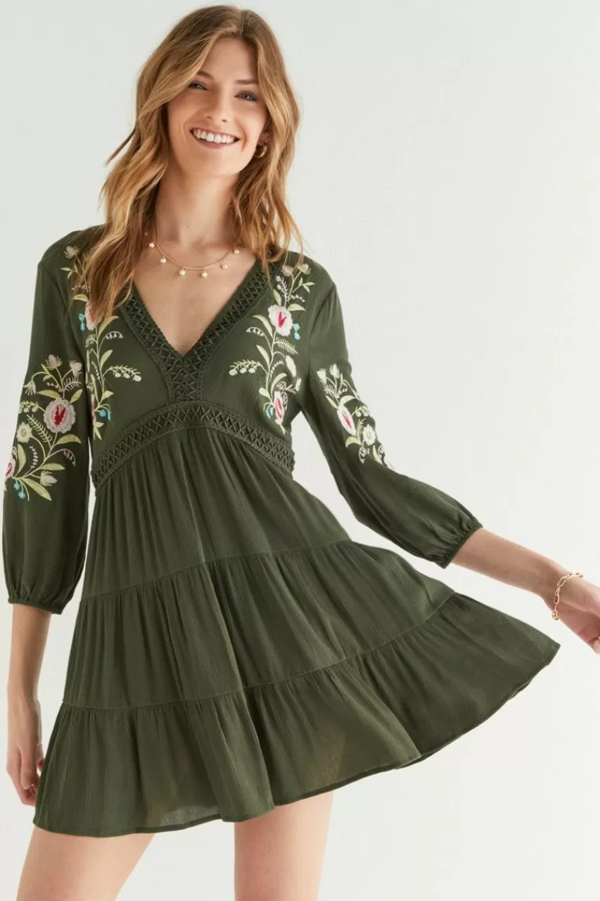 Francesca's Lessie Flower Embroidered Mini Dress