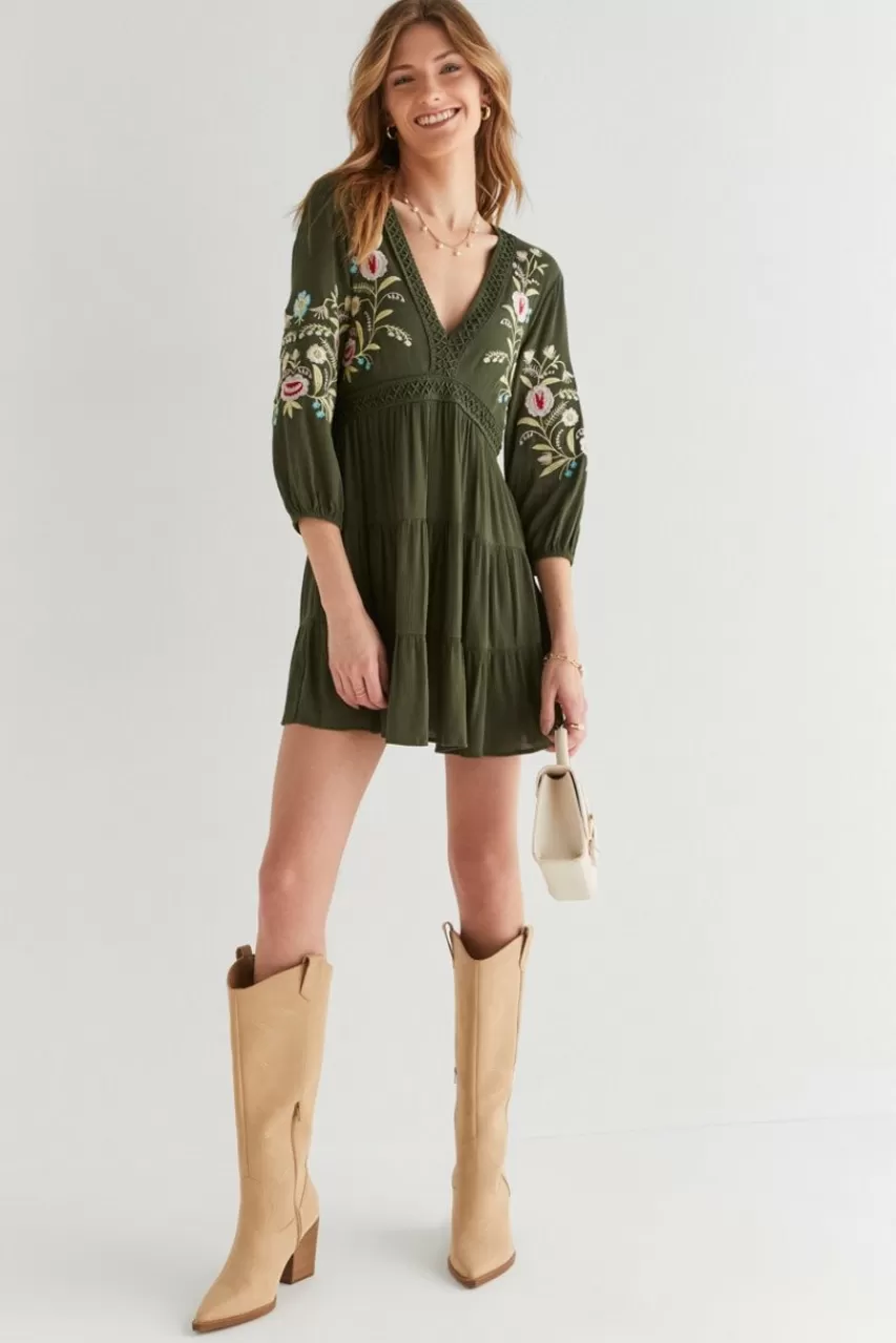 Francesca's Lessie Flower Embroidered Mini Dress