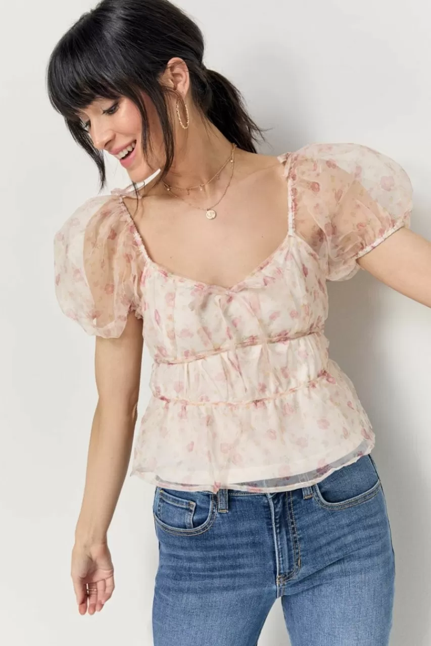 Francesca's Lisa Organza Puff Sleeve Blouse