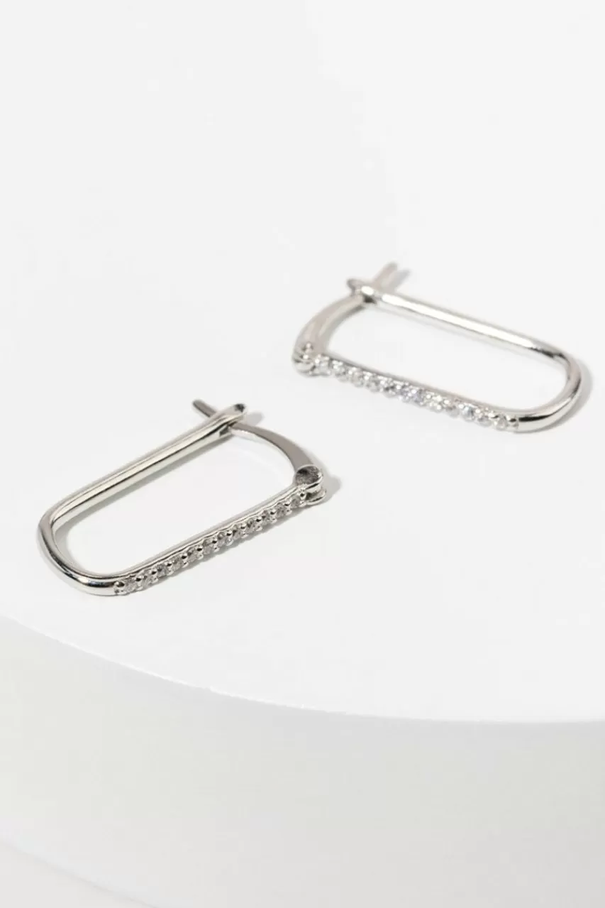 Francesca's Llaria Sterling Pave Cz Oblong Hoop Earrings