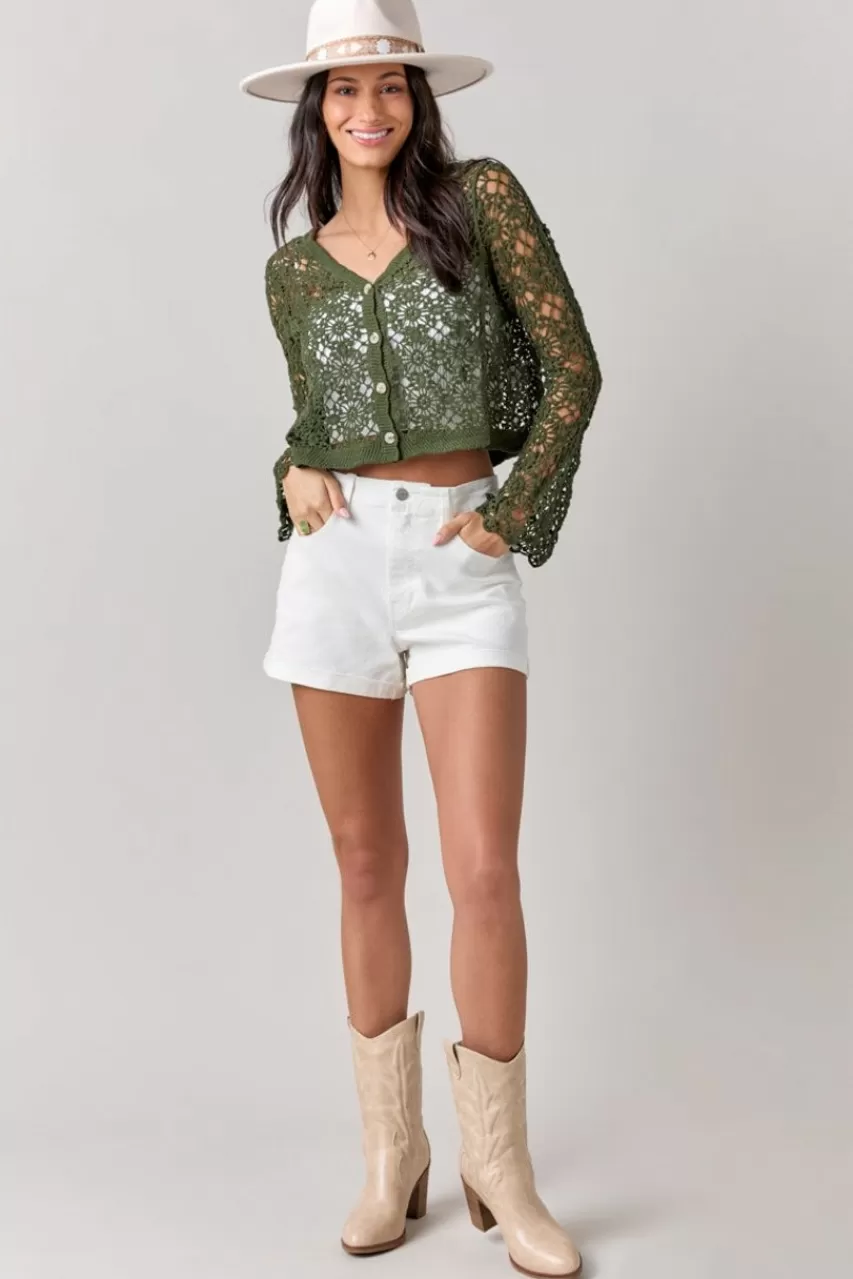 Francesca's Loretta Button Down Crochet Cardigan