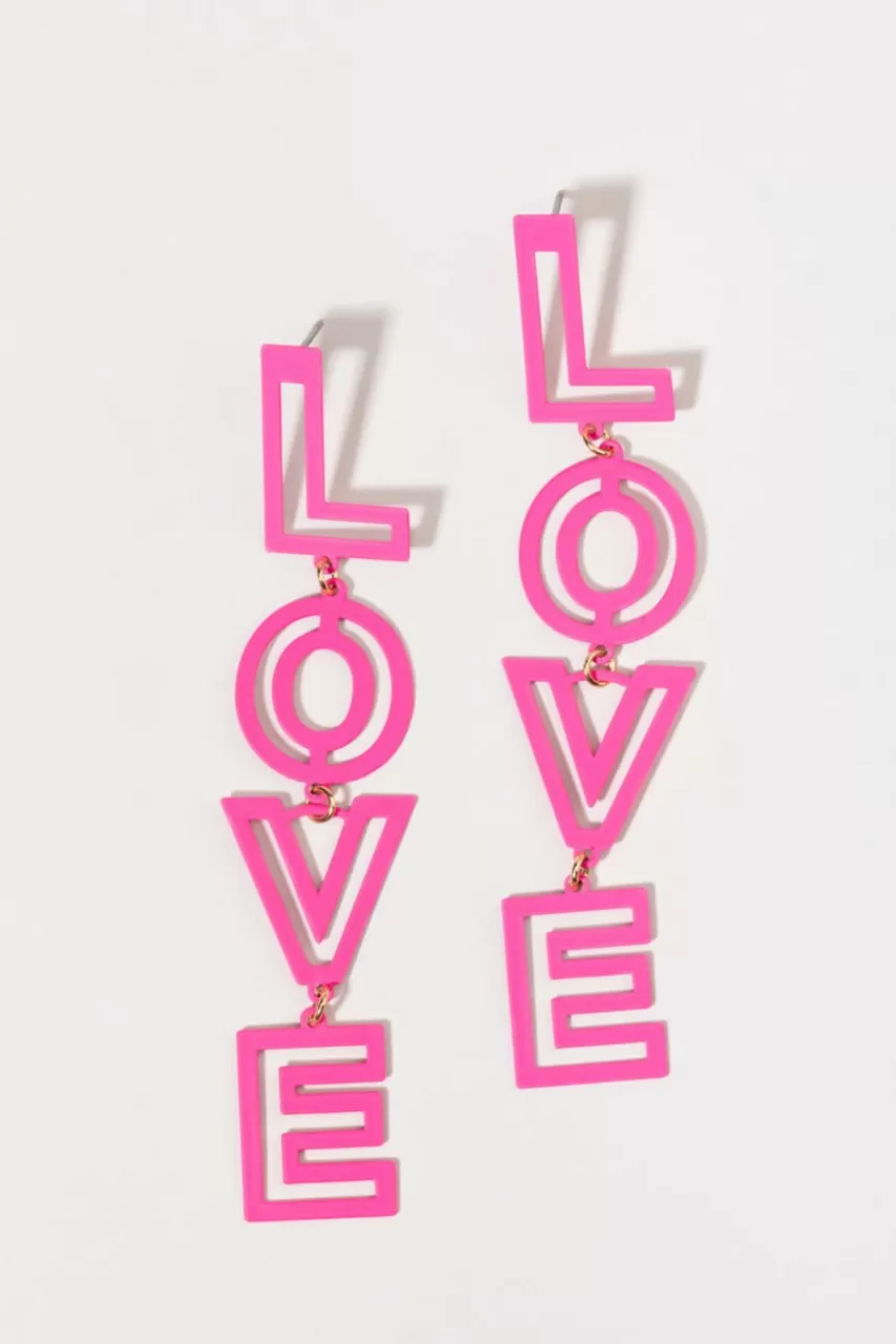 Francesca's Love Bold Letter Outline Chandelier Earrings