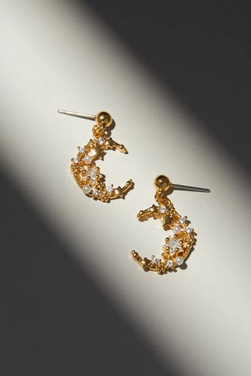 Francesca's Luxe 14K Gold Plated Cz Cluster Moon Drop Earrings