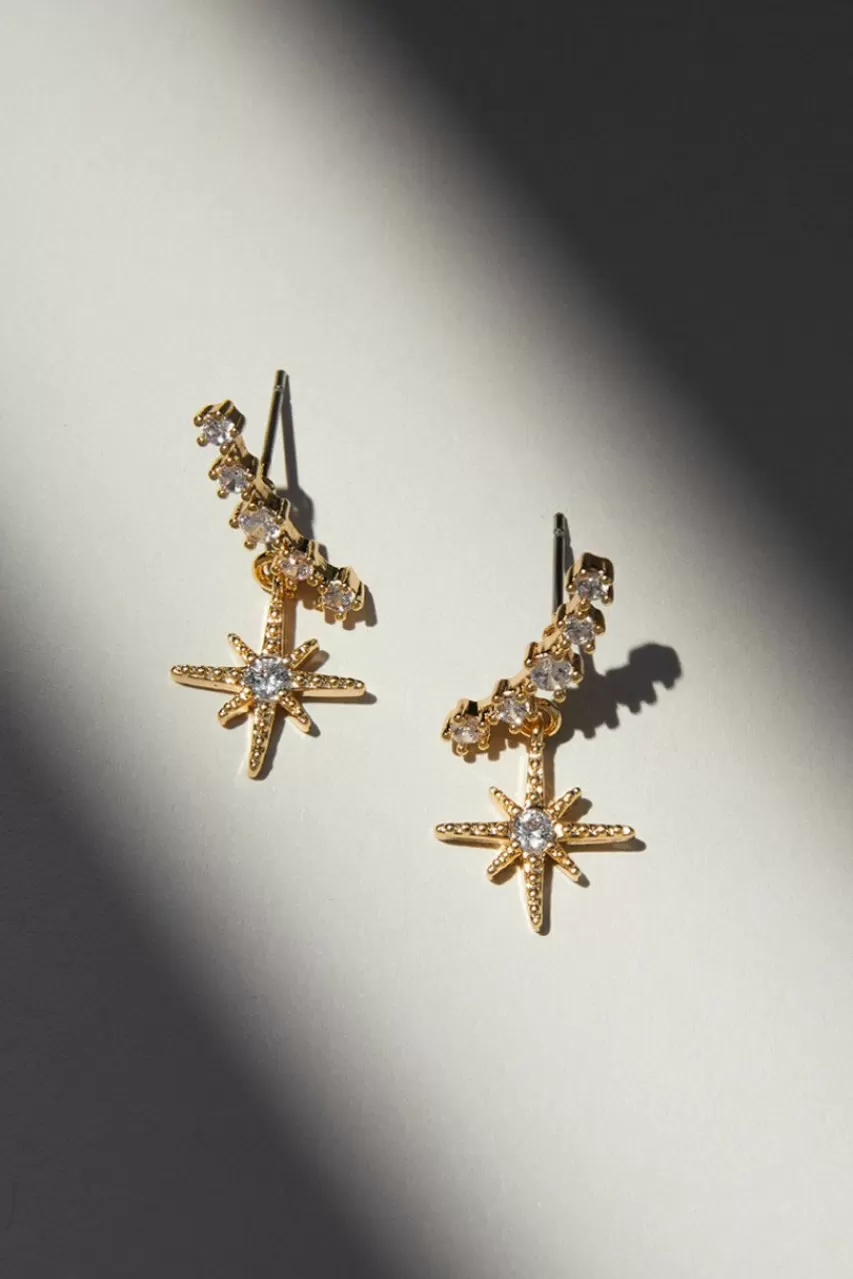 Francesca's Luxe 14K Gold Plated Cz Star Crawler Earrings