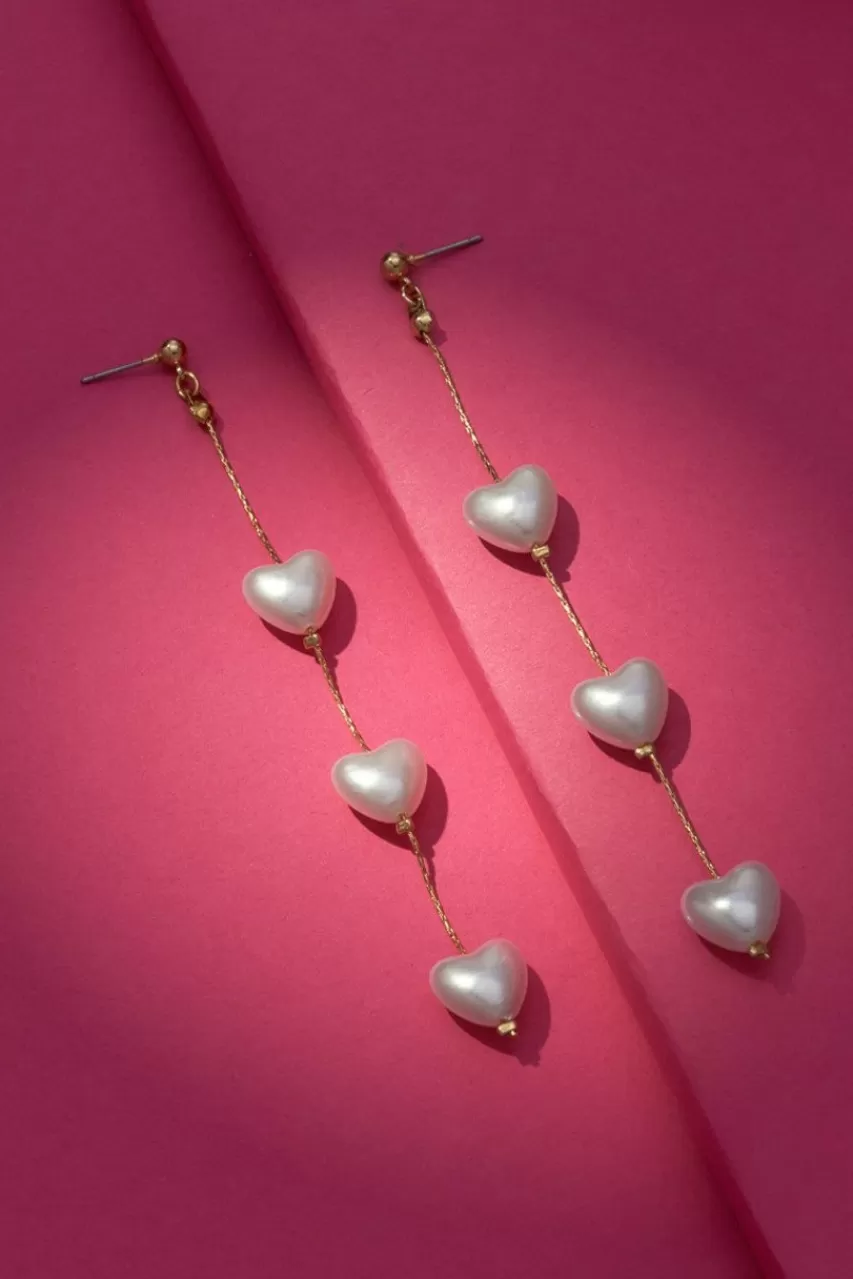 Francesca's Luxe 14K Gold Plated Hearts Linear Earrings