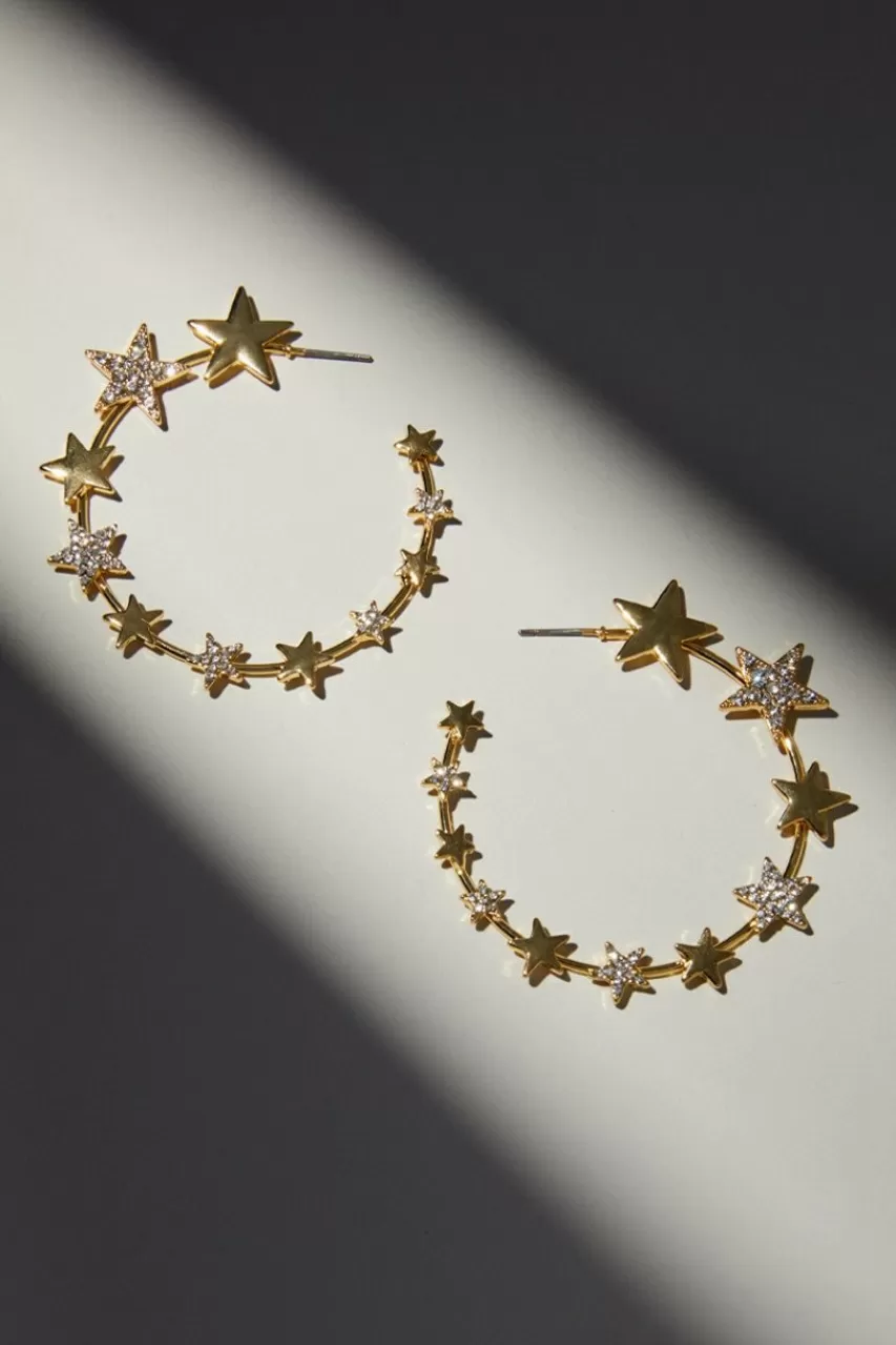 Francesca's Luxe 14K Plated Cz Star Hoop Earrings