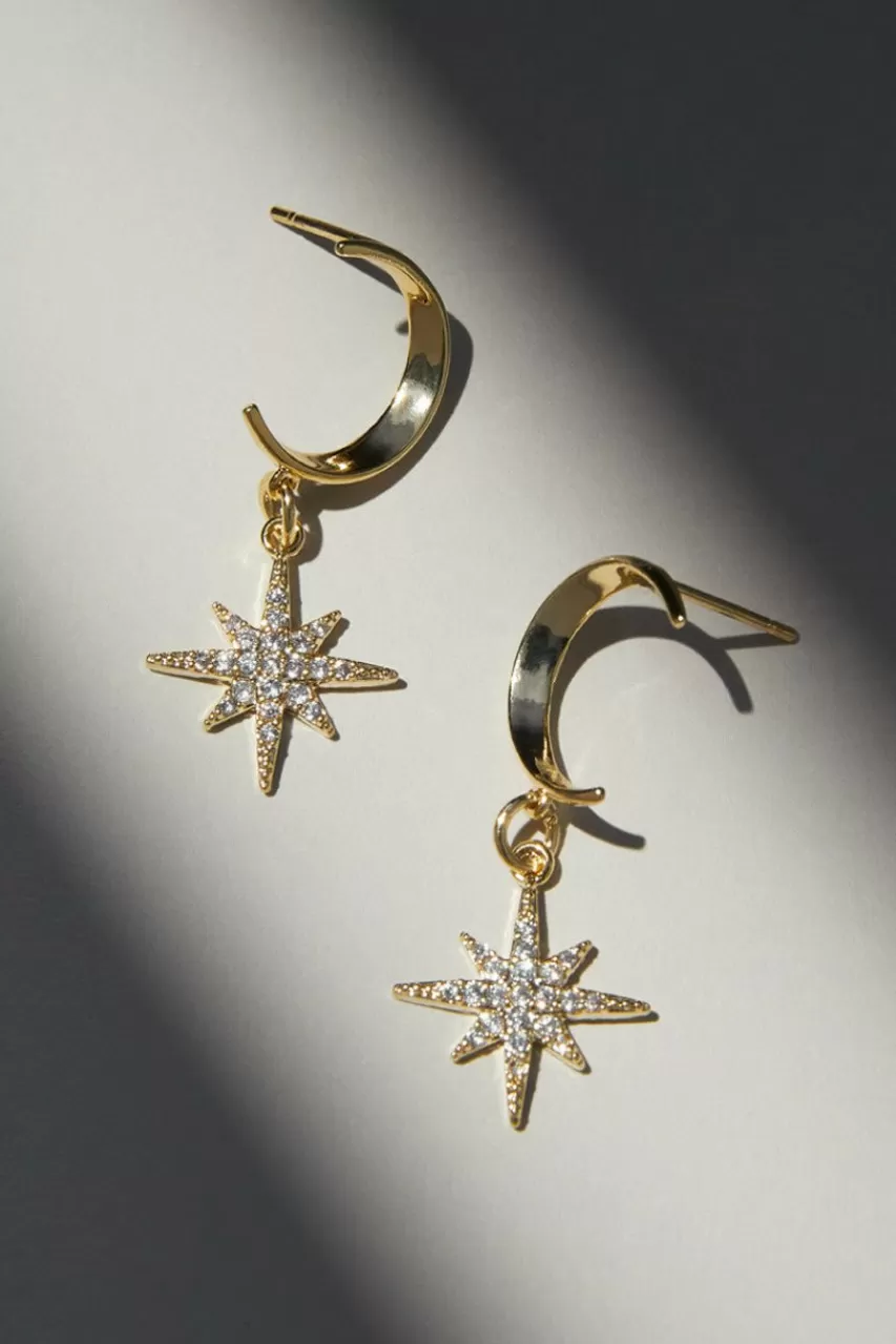 Francesca's Luxe 14K Plated Cz Star Moon Earrings