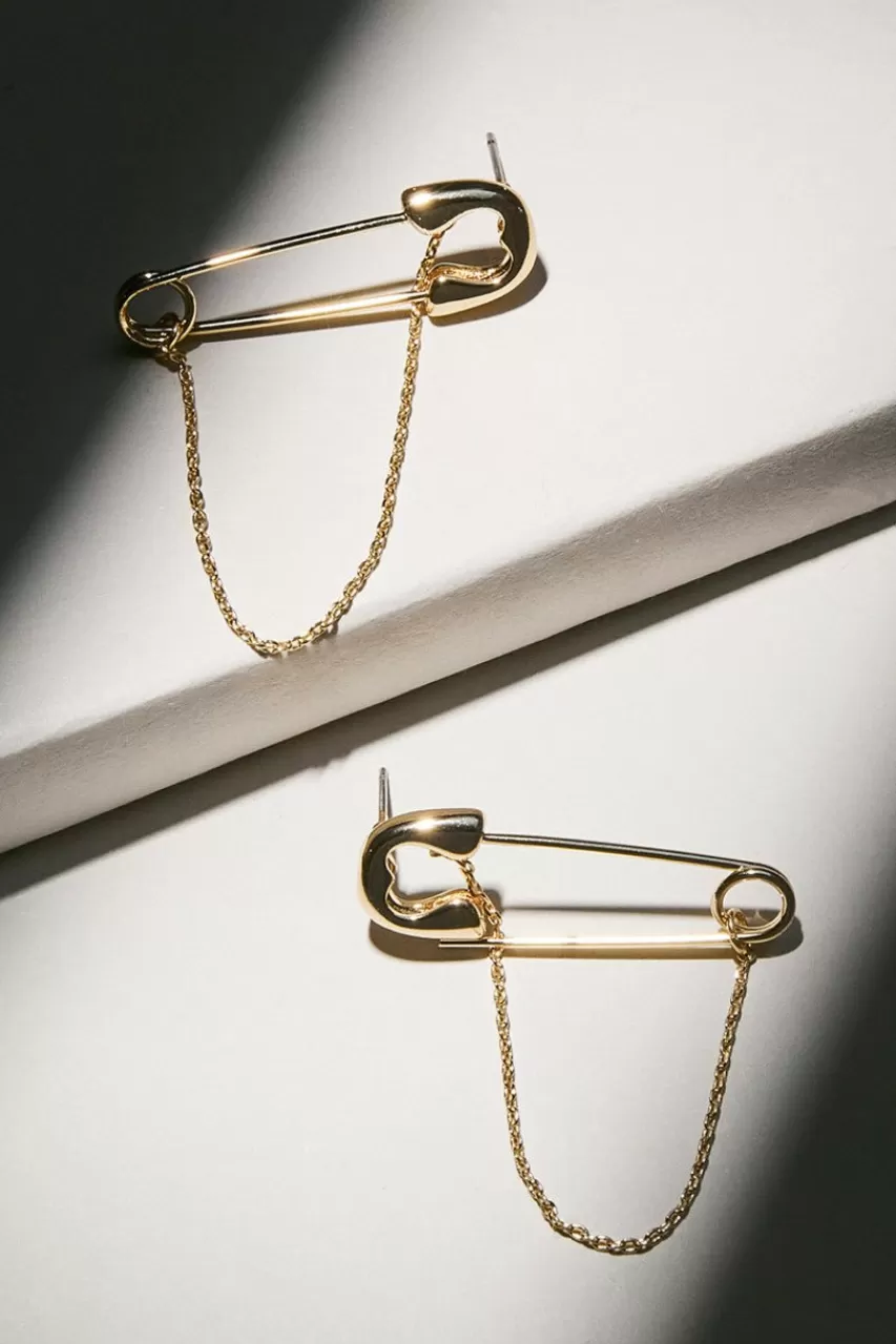 Francesca's Luxe 14K Plated Safety Pin Earrings