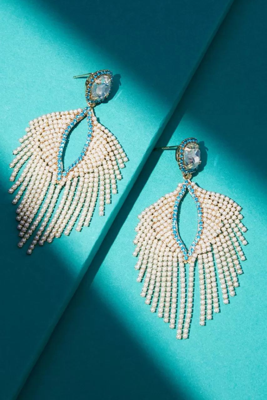 Francesca's Luxe Gold Plated Crystal Feather Earrings