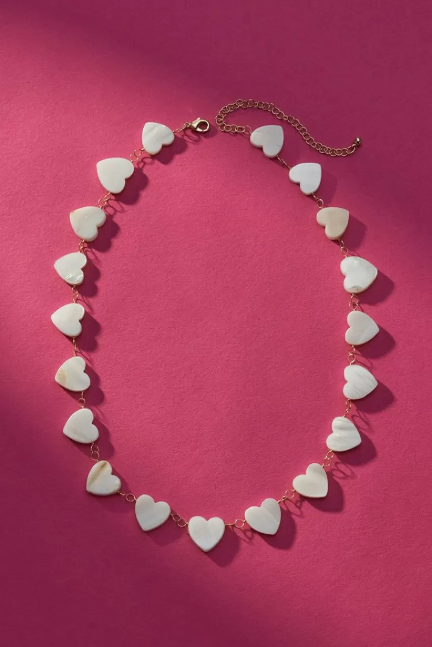 Francesca's Luxe Gold Plated Shell Heart Station Necklace