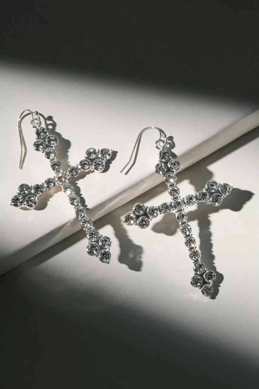 Francesca's Luxe Plated Crystal Cross Earrings