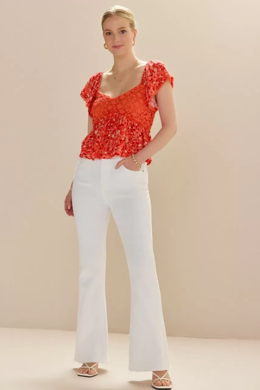 Francesca's Mandy Border Print Crochet Trim Blouse