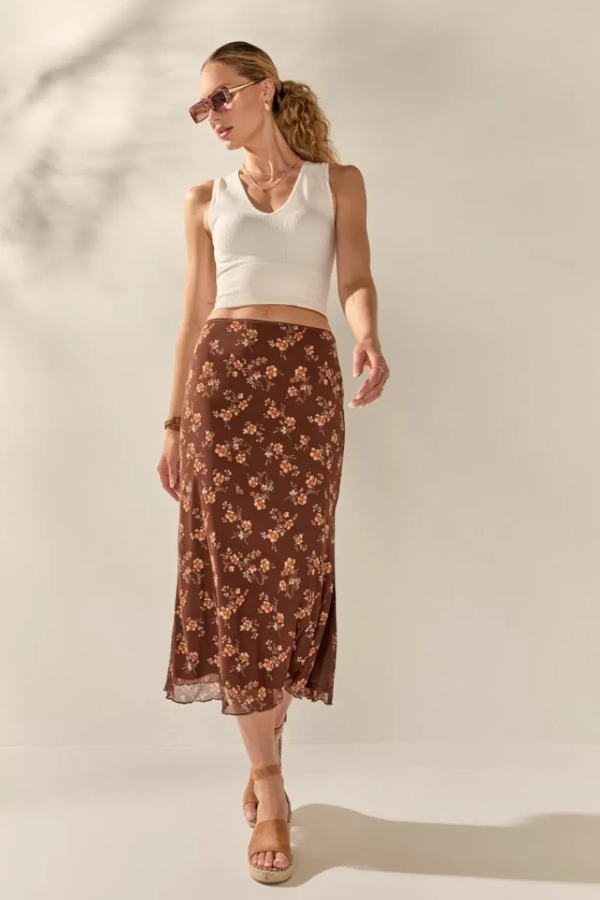 Francesca's Margo Floral Mesh Fitted Midi Skirt