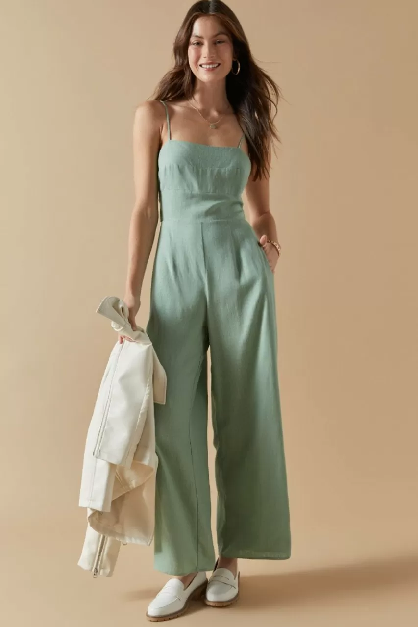 Francesca's Marisah Bow Back Linen Jumpsuit