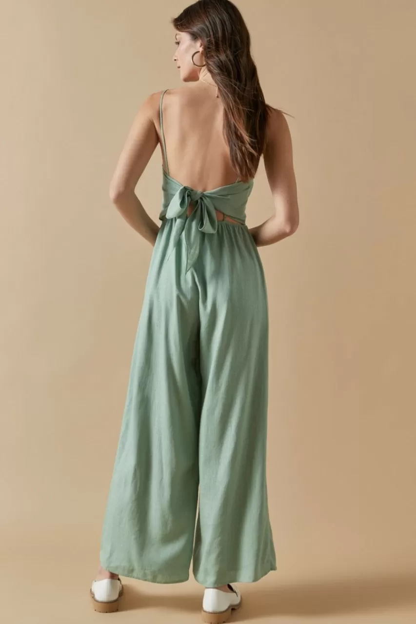 Francesca's Marisah Bow Back Linen Jumpsuit