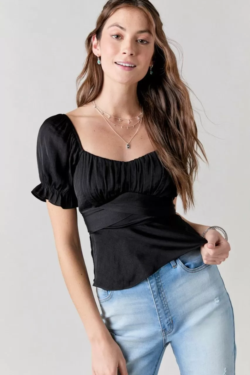 Francesca's Marjorie Satin Tie Back Blouse