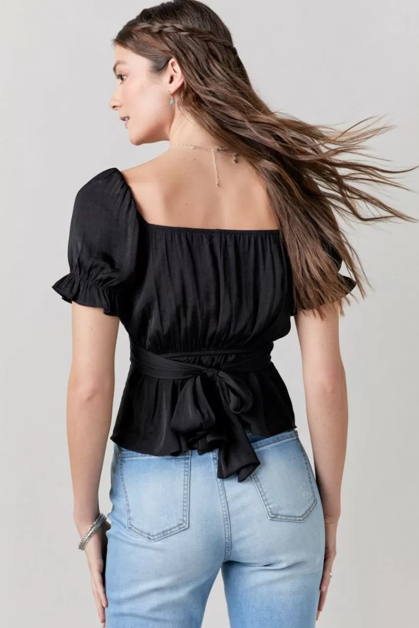 Francesca's Marjorie Satin Tie Back Blouse