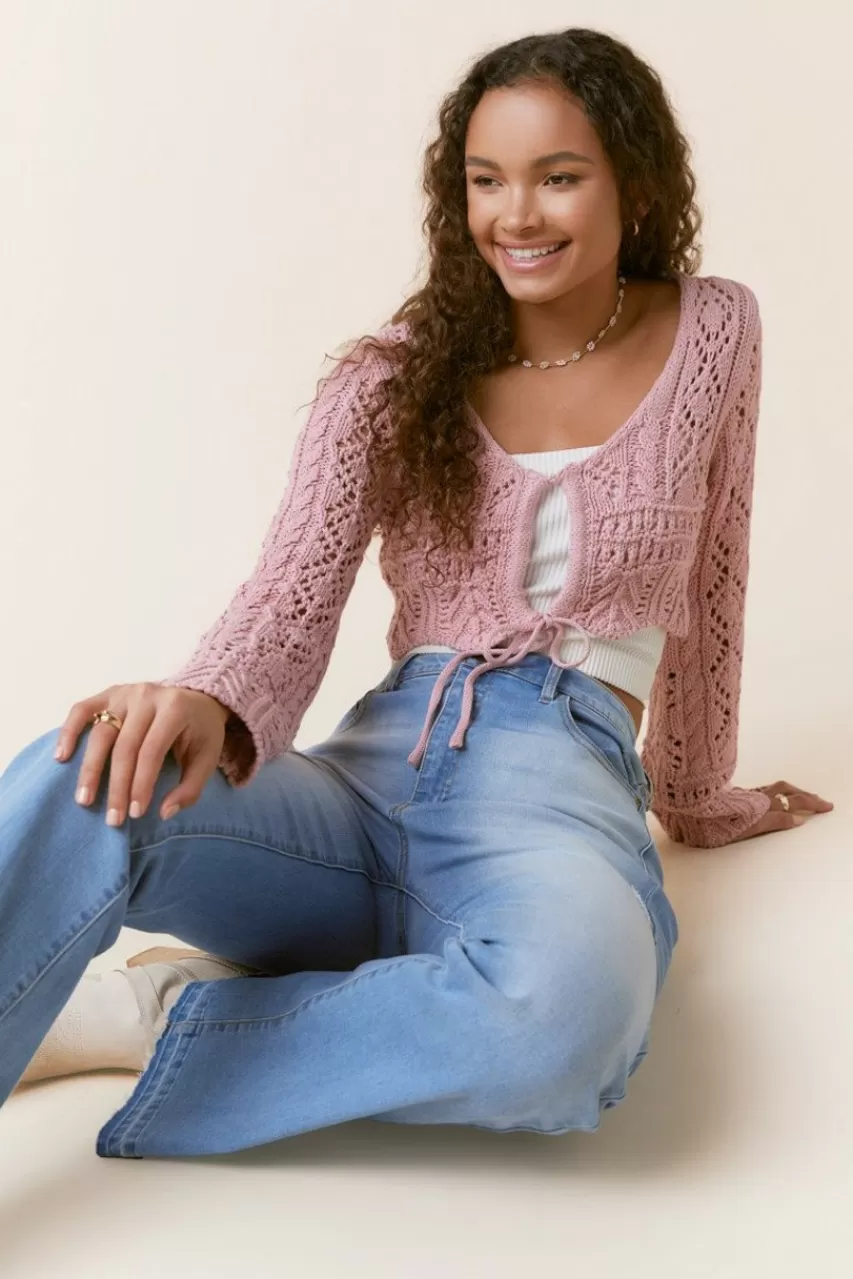 Francesca's Marla Keyhole Crochet Cropped Cardigan