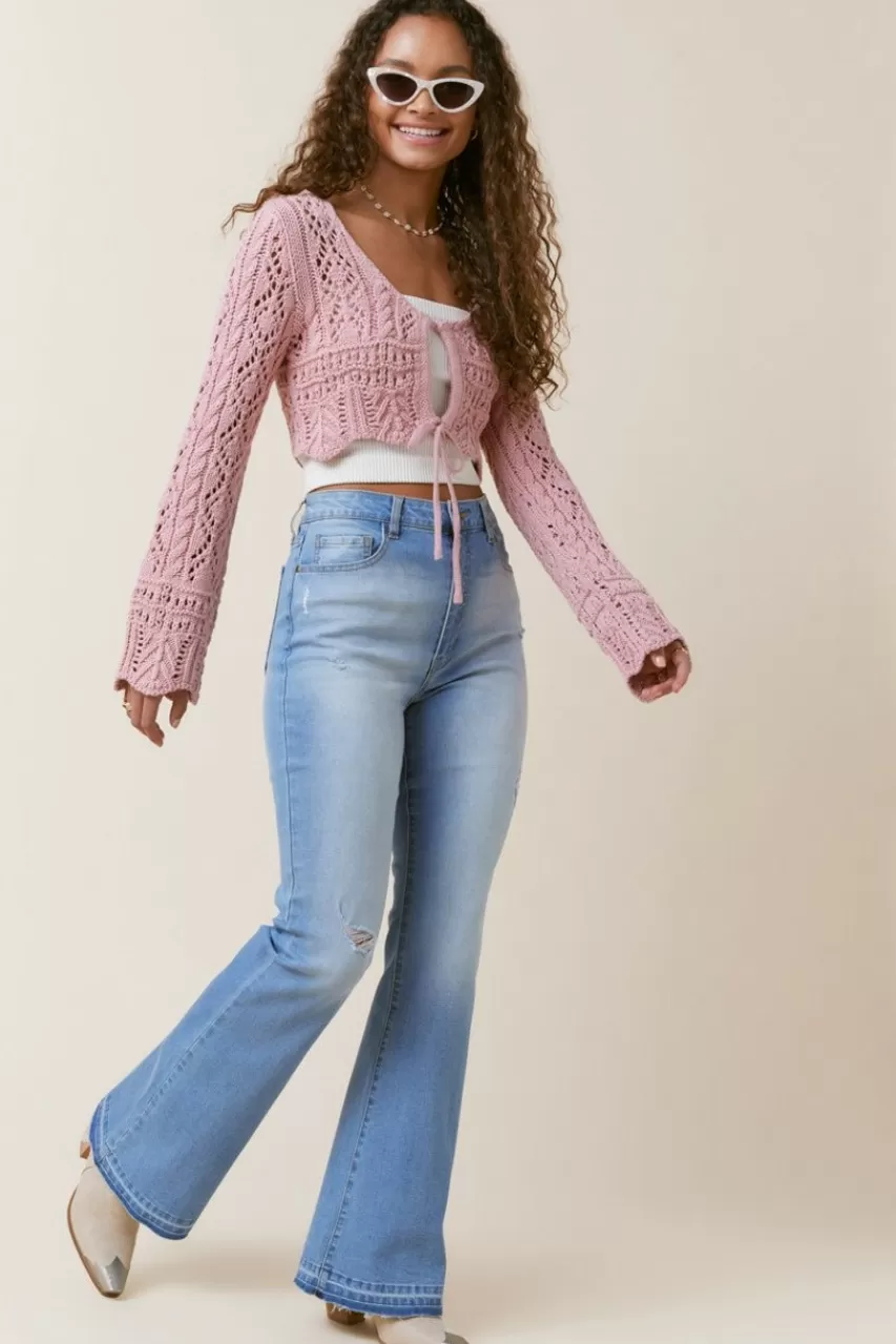 Francesca's Marla Keyhole Crochet Cropped Cardigan