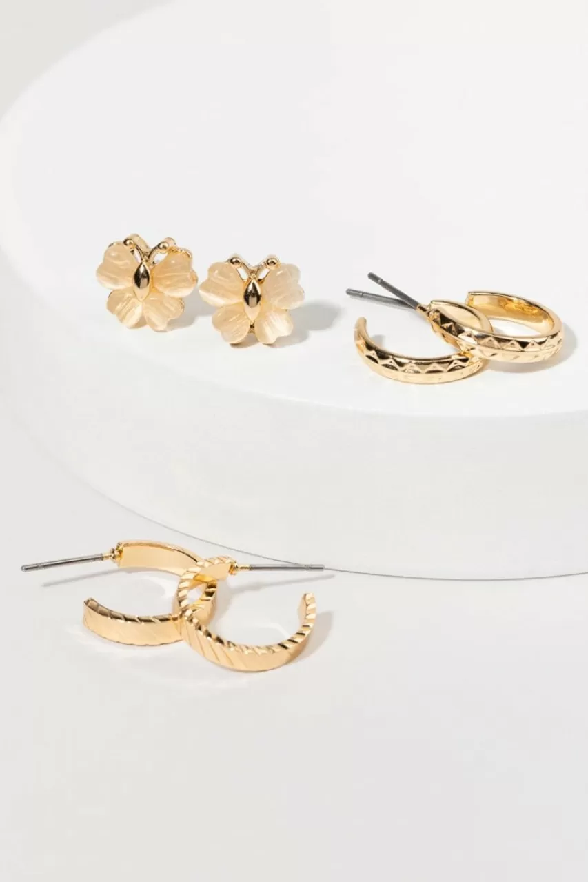 Francesca's Marsha Butterfly And Textured Hoop Earring Set