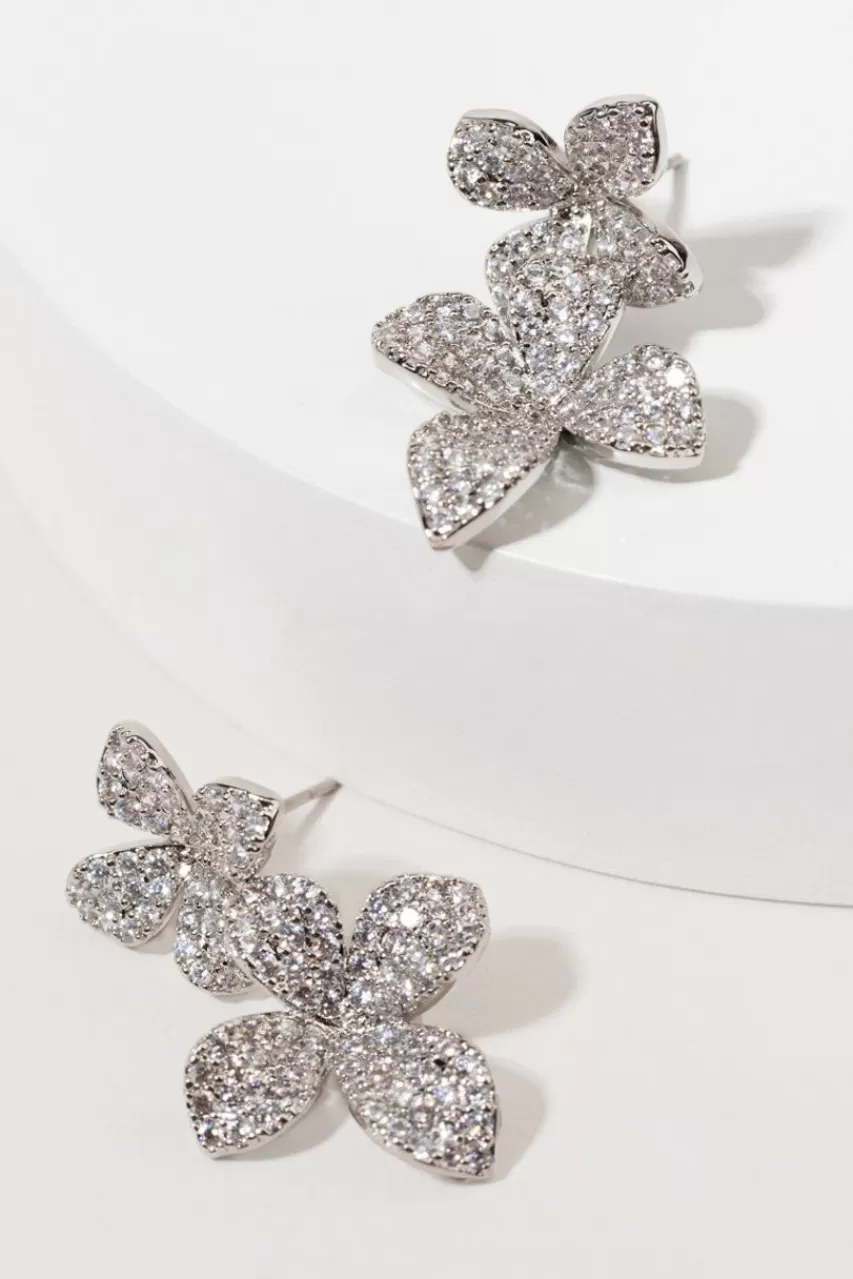 Francesca's Martina Crystal Pave Flower Drop Earrings