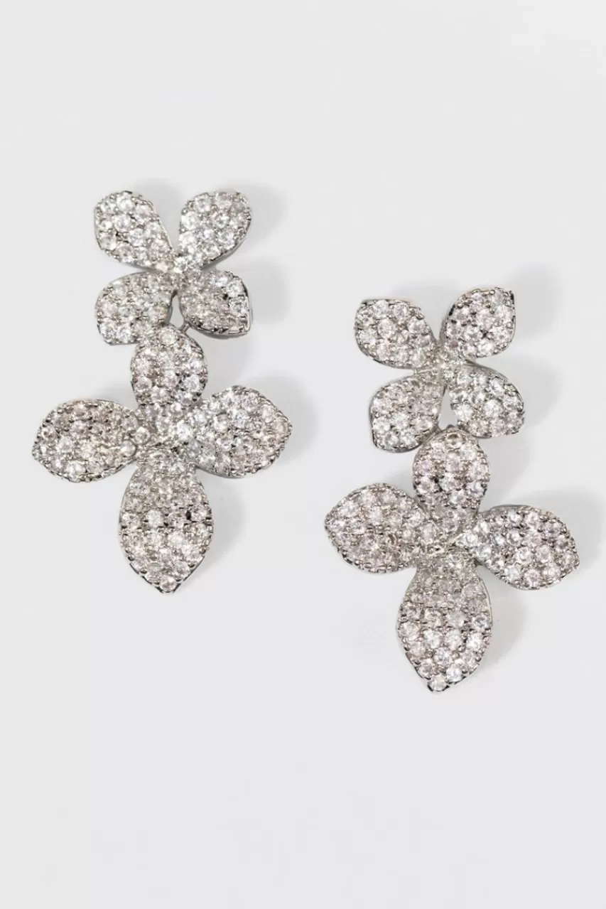 Francesca's Martina Crystal Pave Flower Drop Earrings