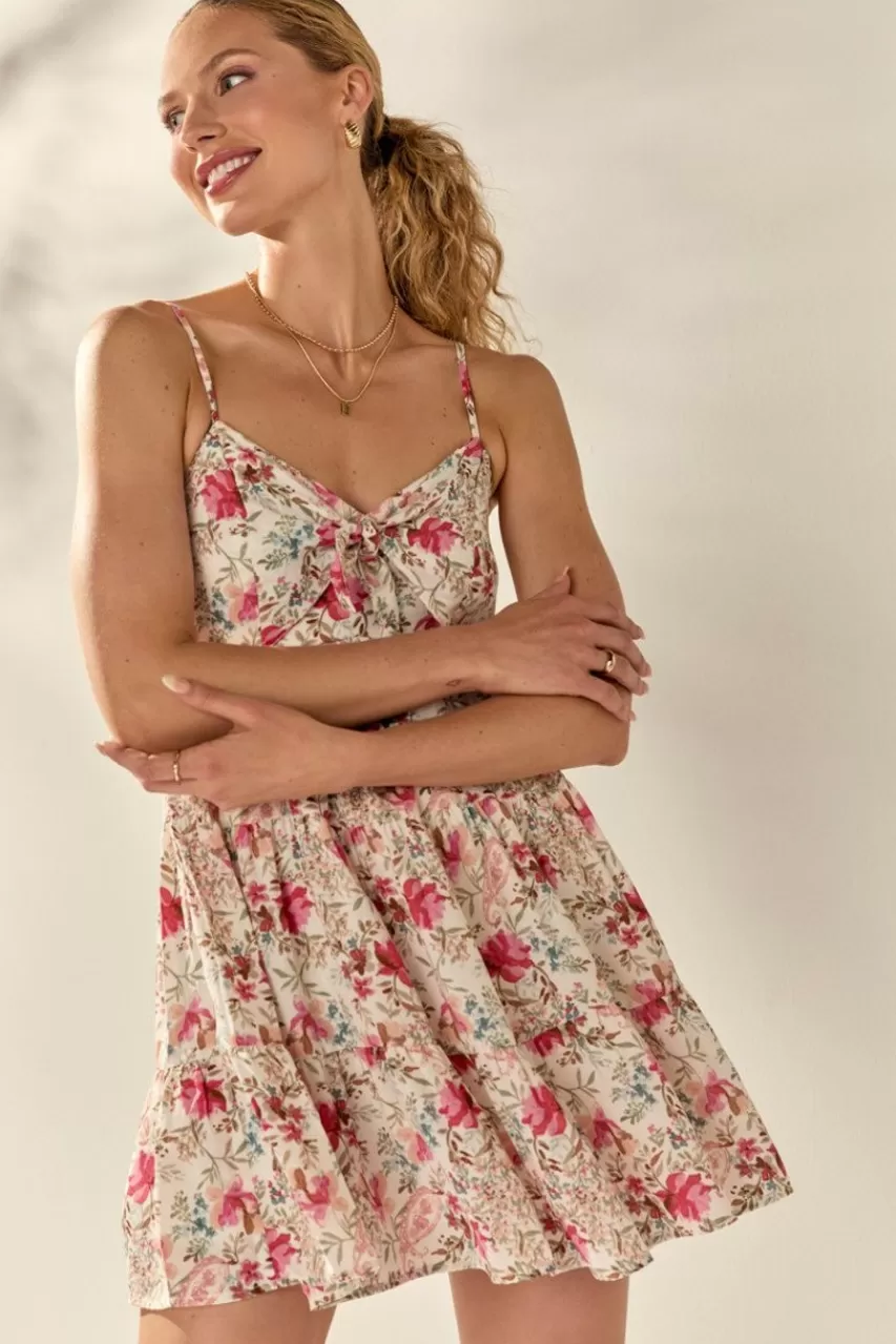 Francesca's Megan Floral Tie Front A Line Mini Dress