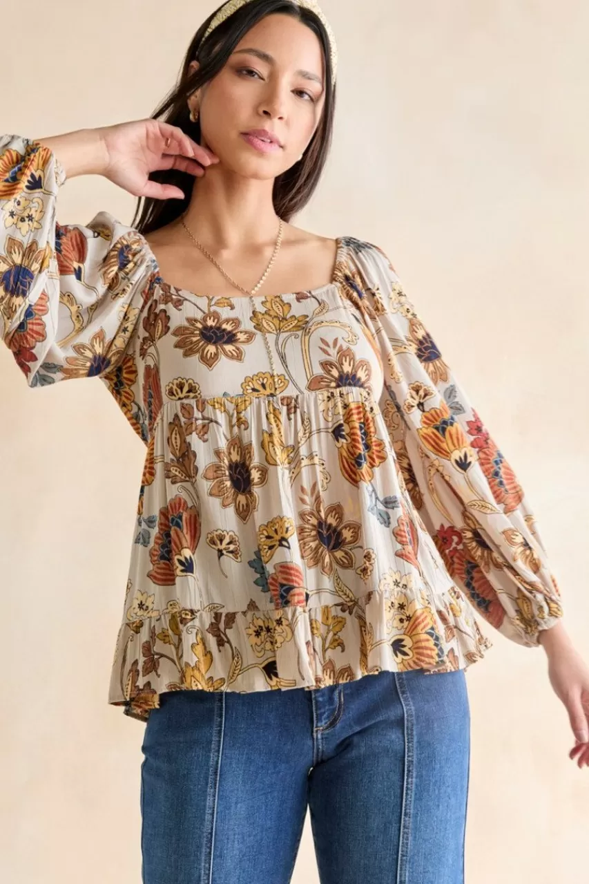 Francesca's Monica Open Tie Back Floral Blouse